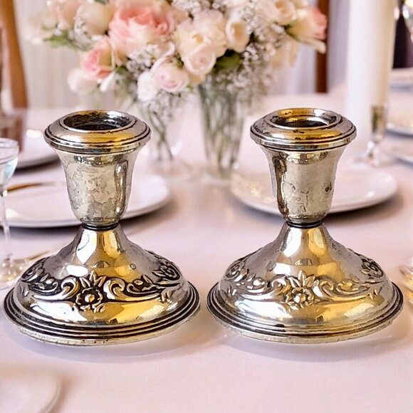 Reed & Barton Sterling Silver Candlestick Candle Holders Pair Weighted SAVANNAH - Picture 13 of 13